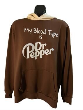 Dr Pepper My Blood Type Is Dr Pepper Brown Pullover Hoodie Size L